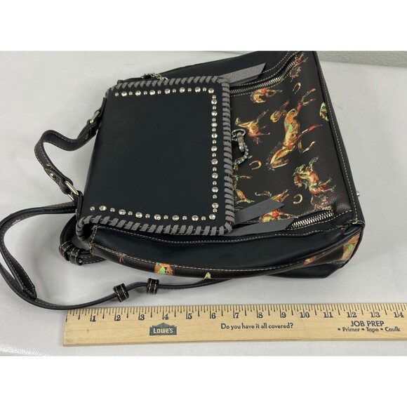 Montana West Backpack Purse Horse Black Leather Concealed Studded - Picture 7 of 8